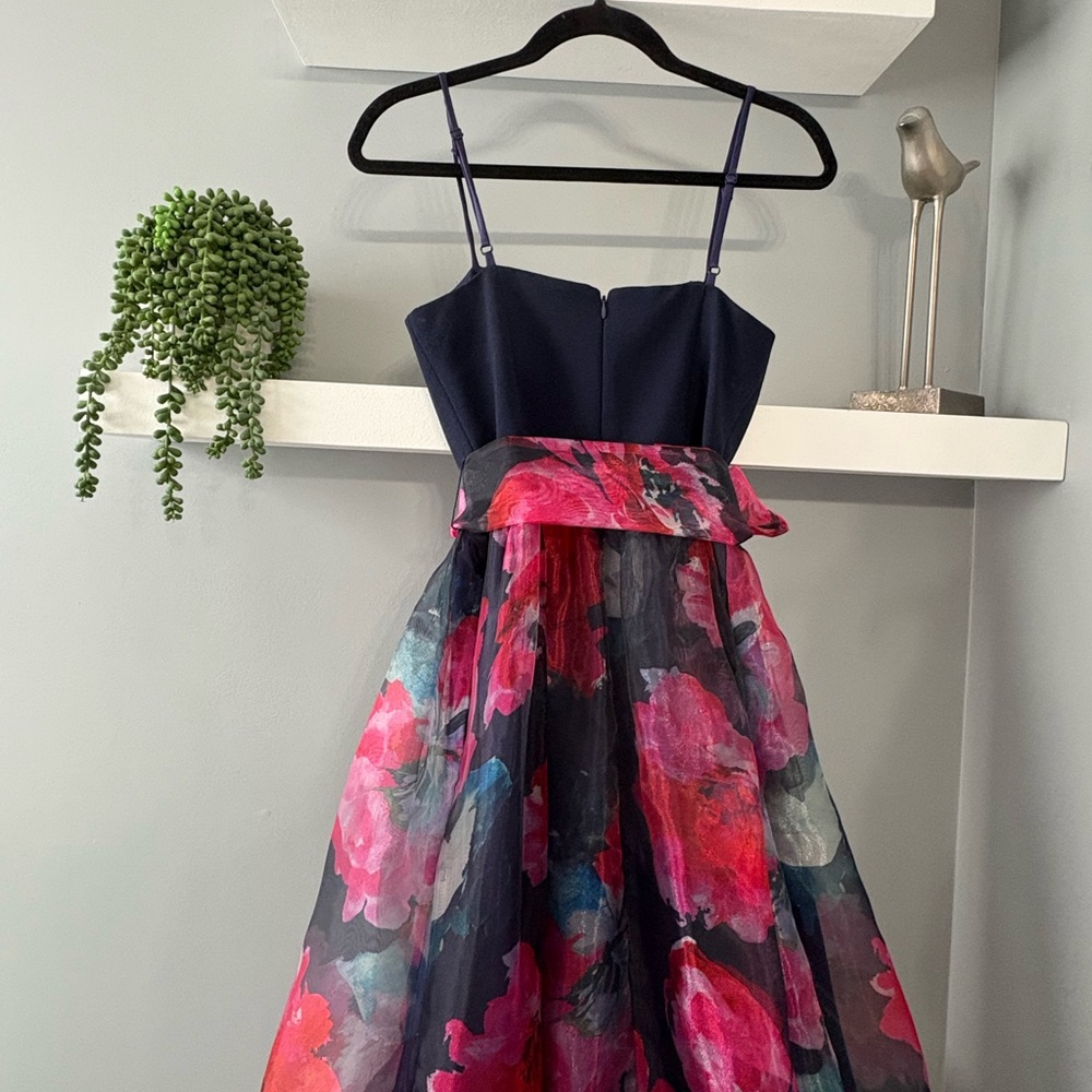 Eliza J Navy and Pink Floral Formal Dress
